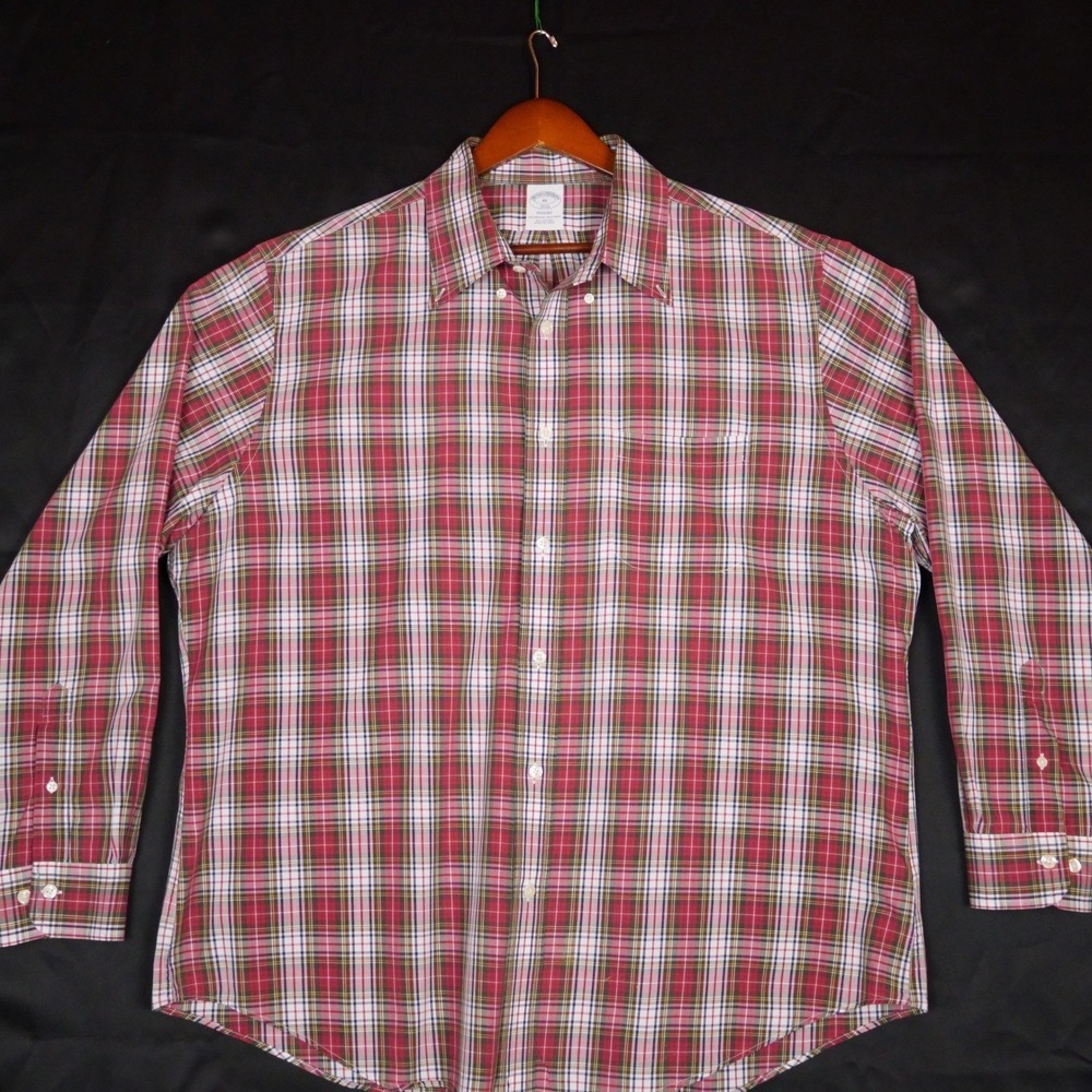 Brooks Brothers Polo Shirt Mens XL Red Plaid Regent Fit Button Down Cotton